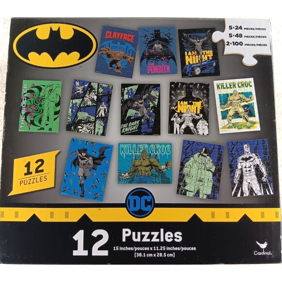 DC 12 Batman Puzzles in One Box 24 48 & 100 Piece Jigsaw Puzzles by Cardinal - Picture 1 of 3